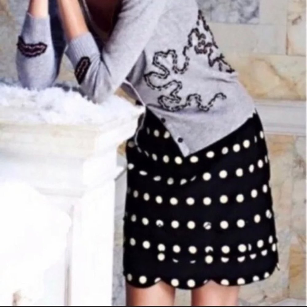 FLOREAT black cream polka dot cotton silk blend scallop skirt